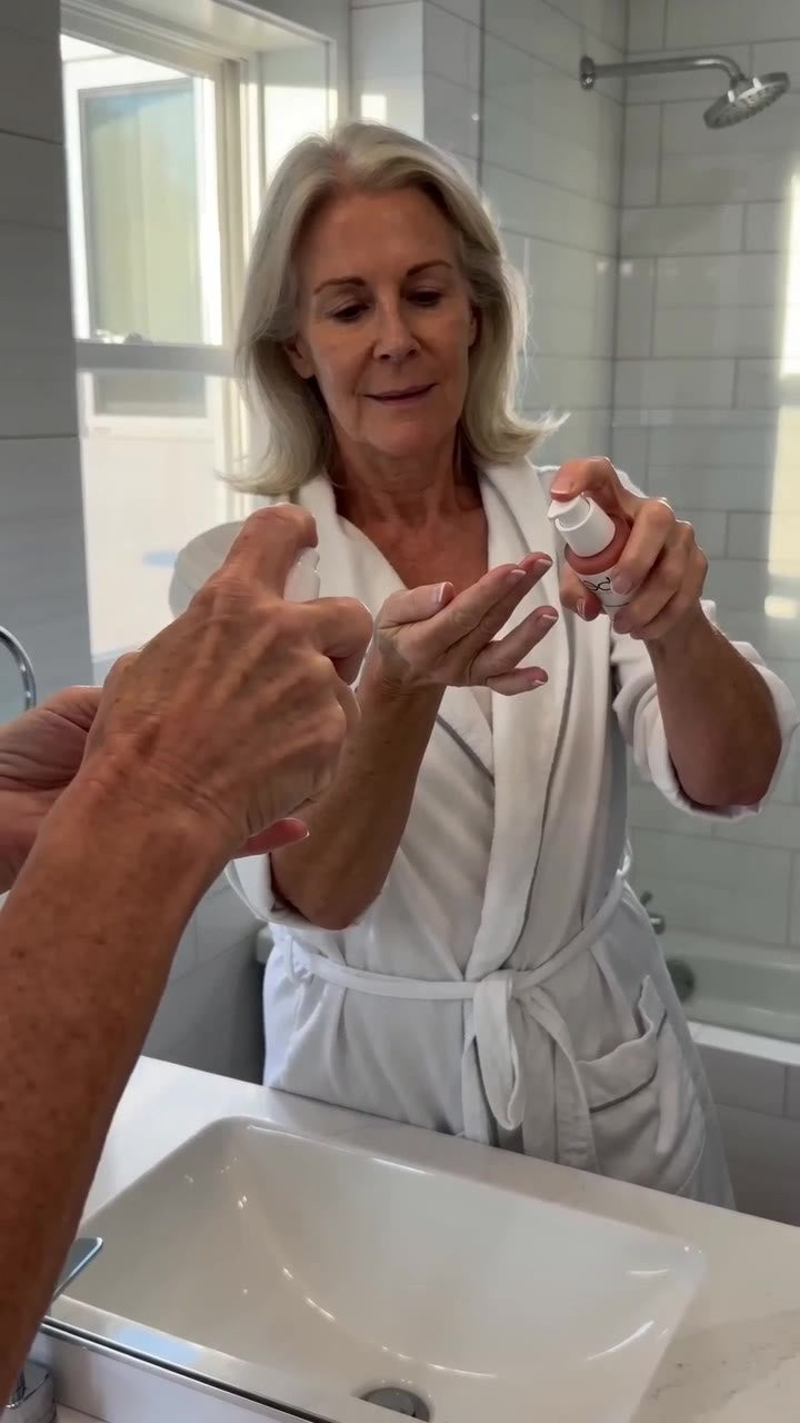 One pump onto a fingertip at the bathroom mirror